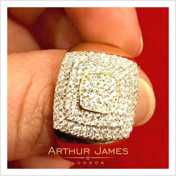 Diamond cluster Round cut mens gold plated ring