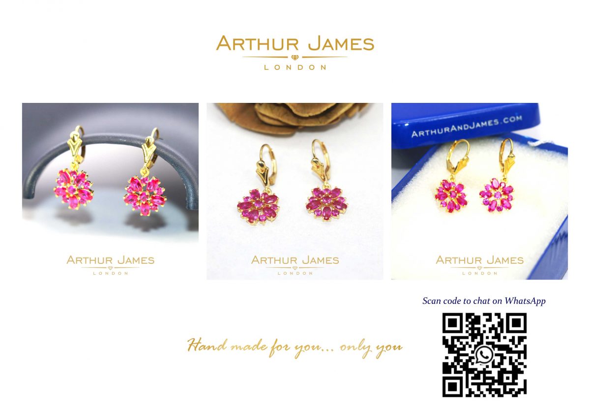 flower diamond, pink ruby drop earrings for women