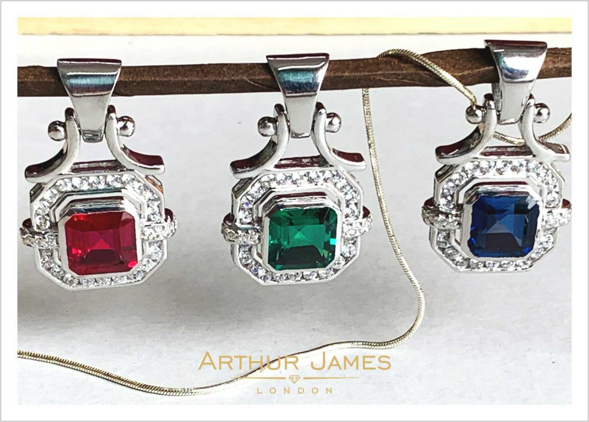 Blue emerald Sterling silver womens pendant