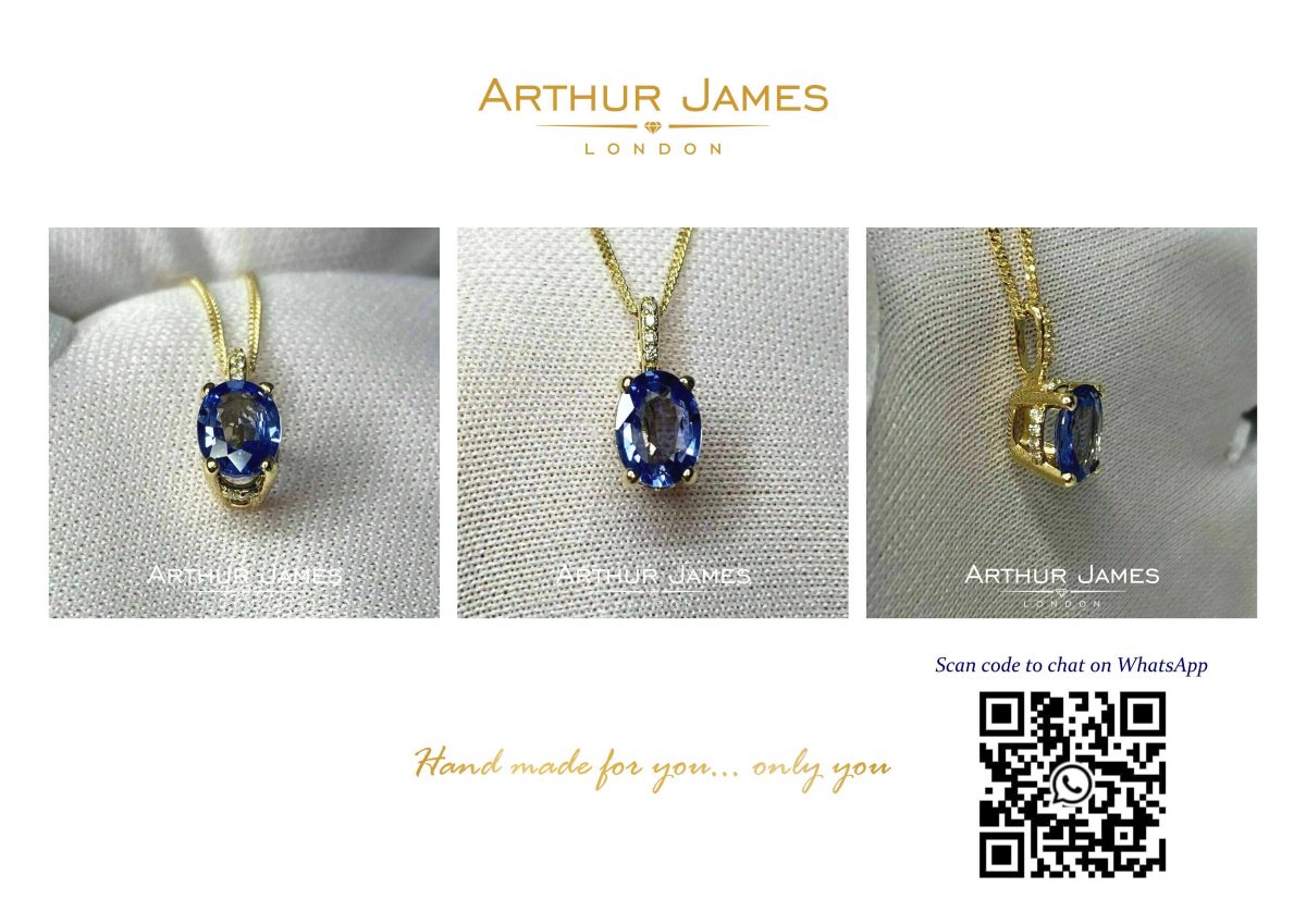 Blue Sapphire Diamond oval cut sterling silver pendant for wonen, mothers day gift