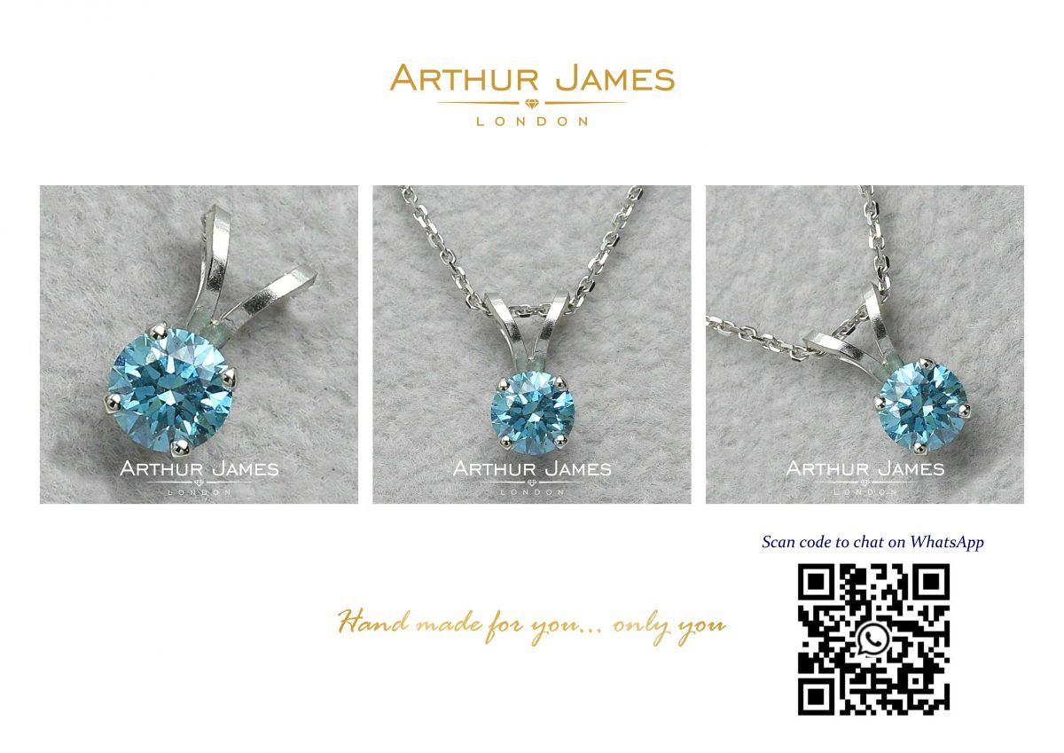 Aquamarine diamond solitaire sterling silver pendant for women