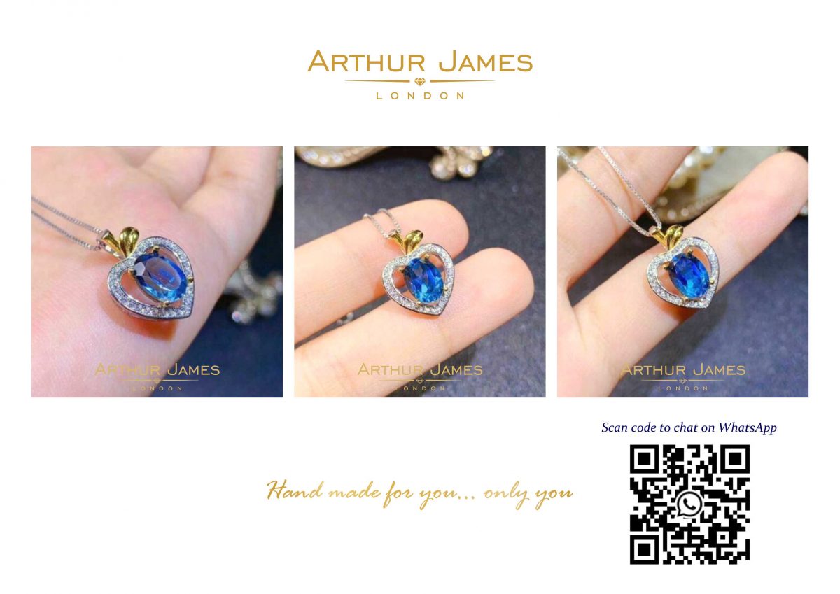 Oval Blue Sapphire Diamond Heart Shape Pendant