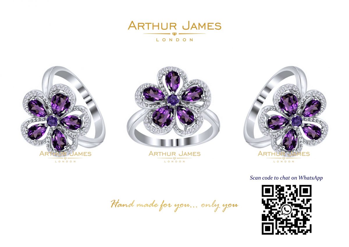 Purple Flower Amethyst Ring for women, Sterling silver jewelry, custom made rings for women.