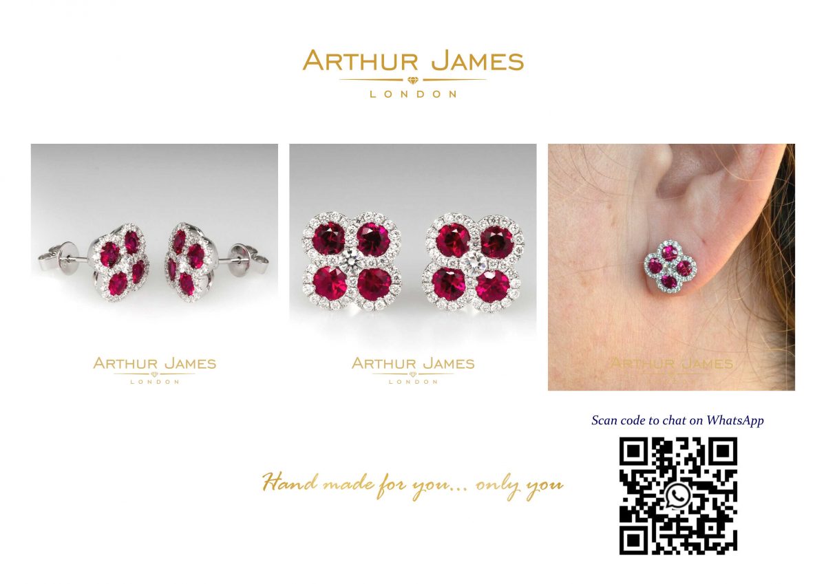 Red Ruby Diamond Flower Stud Ladies Earrings
