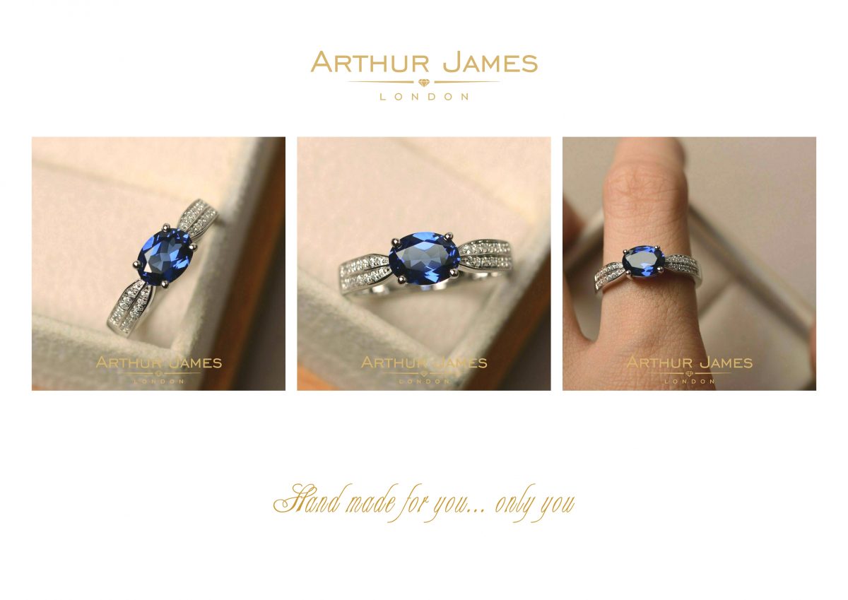 Oval Cut Blue Sapphire Diamond Ladies Ring