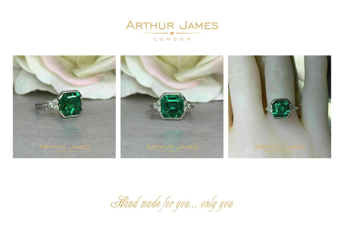 Asscher Cut Green Emerald Diamond Ladies Ring