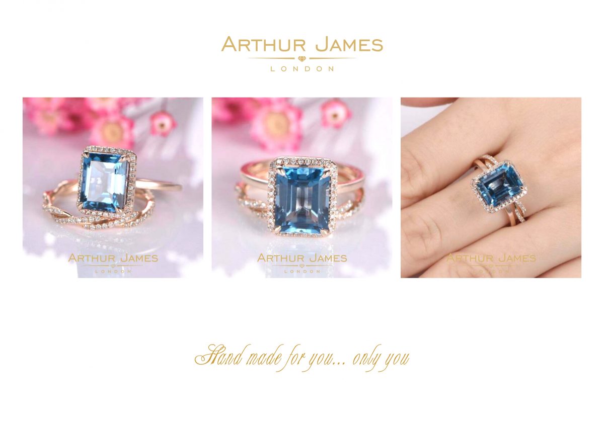 Emerald Cut London Blue Topaz Diamond Ladies Ring