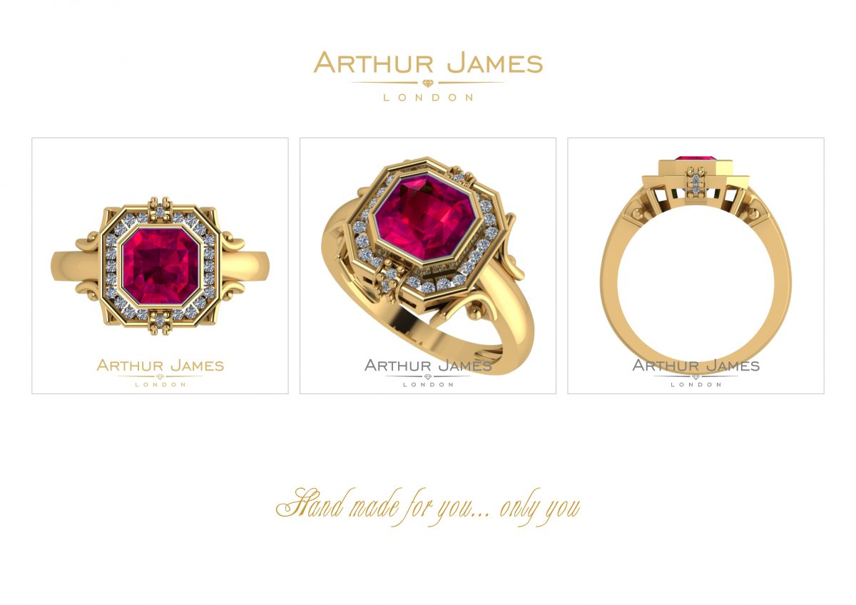 Colombia Cushion Cut Red Ruby Diamond Halo Ladies Ring
