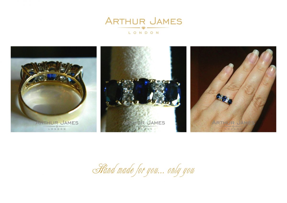Oval Cut Blue Sapphire Three Stone Ladies Ring
