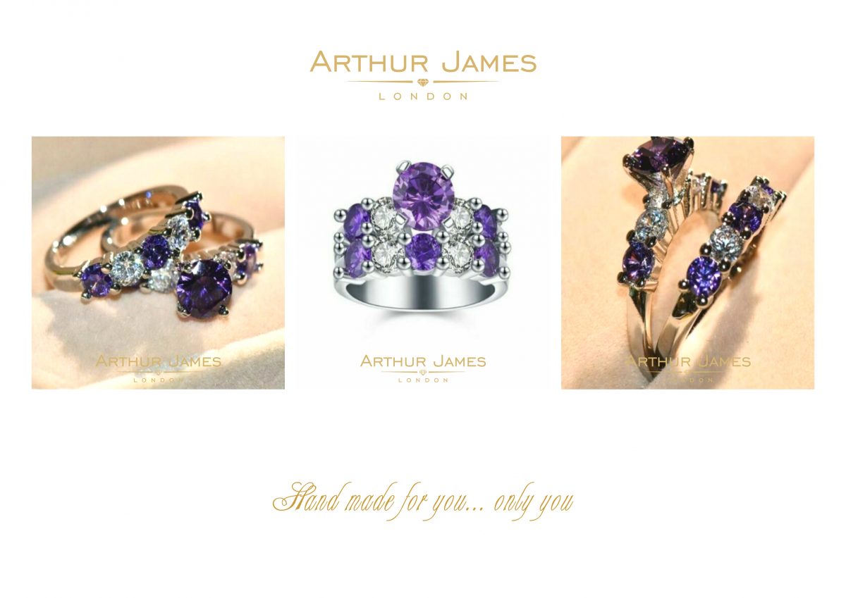 Purple Amethyst Round Diamond Ladies Bridal Ring Set