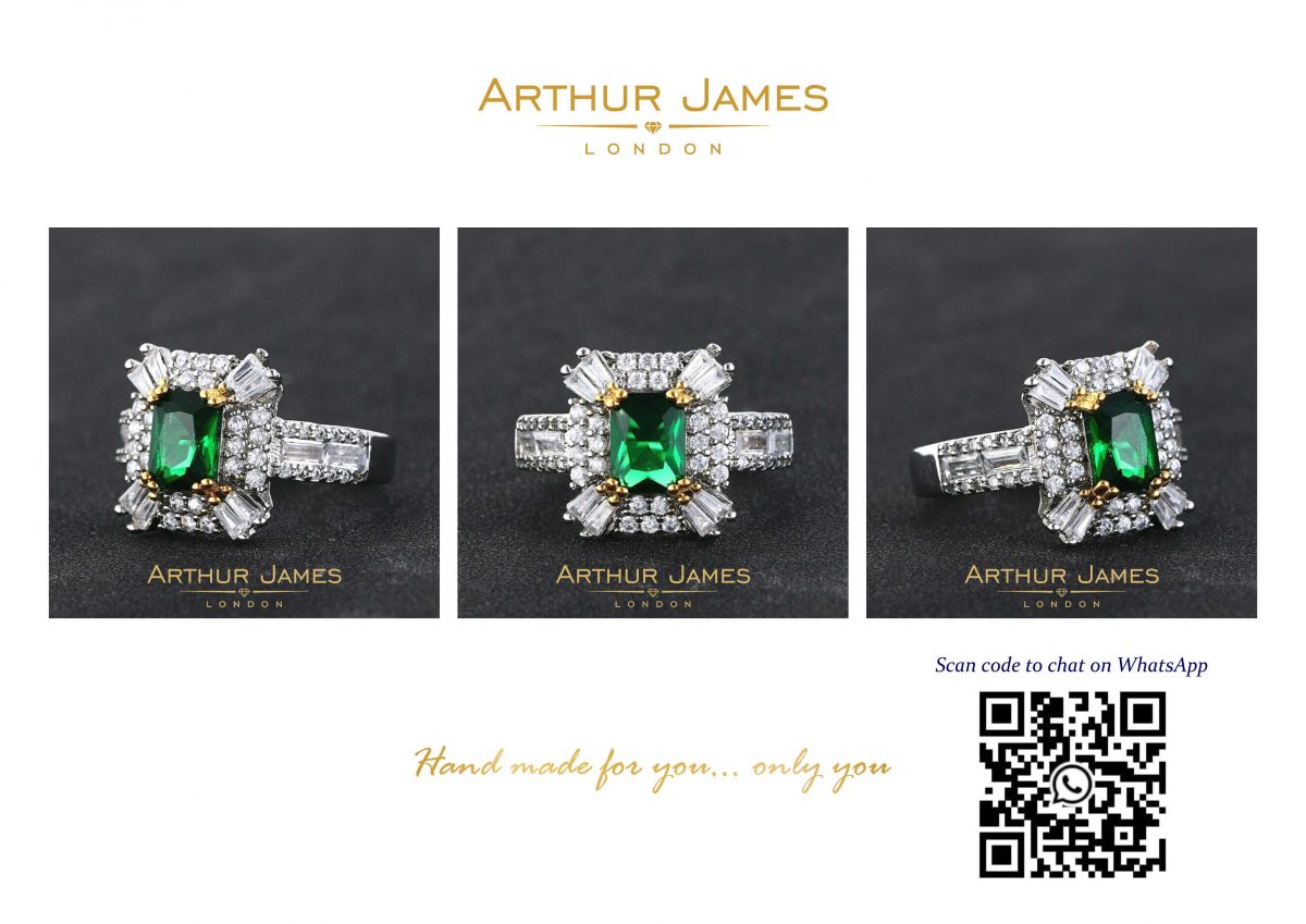 Cocktail Green Emerald Diamond Halo Ladies Ring