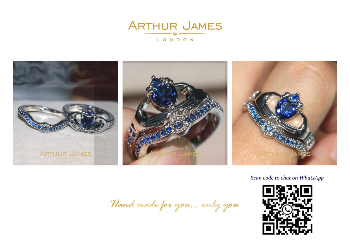 Crown Charm Heart Blue Sapphire Diamond Ladies Ring