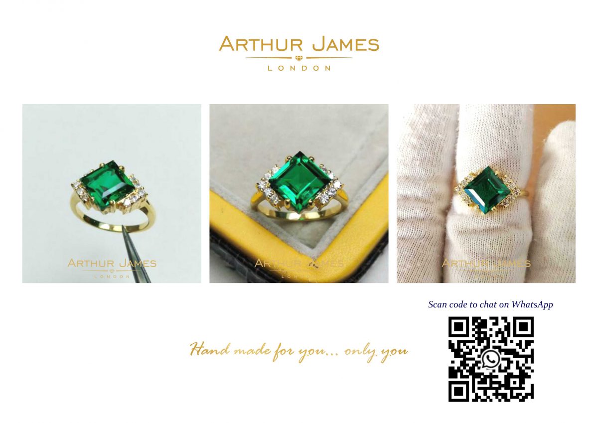 Princess Cut Green Emerald Diamond Ladies Ring