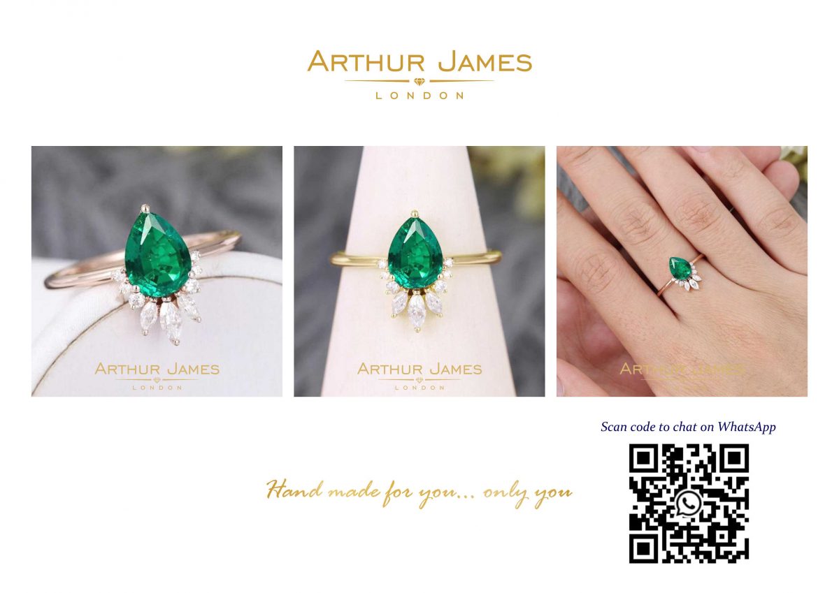 Pear Green Emerald Diamond Vintage Ladies Ring