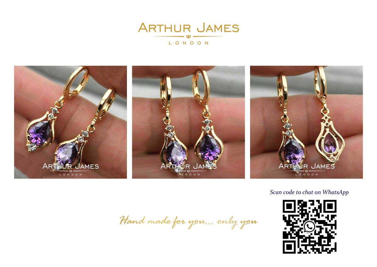 Pear Cut Purple Amethyst Diamond Ladies Danglers Earrings