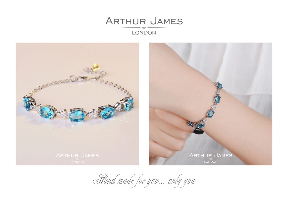 Oval Cut Blue Topaz Diamond Ladies Bracelet