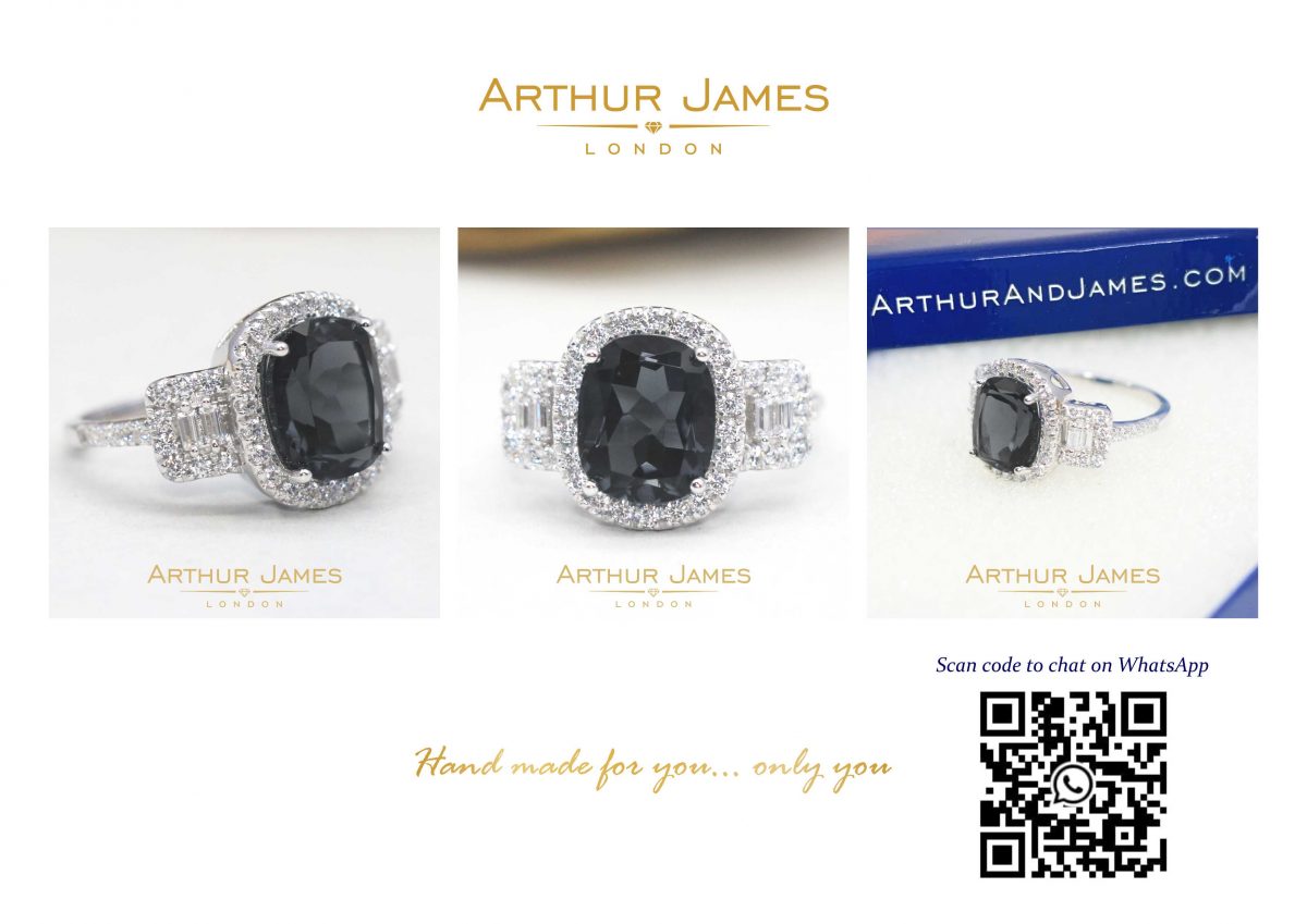 Jet Black Cushion Cut Diamond Halo Ladies Ring