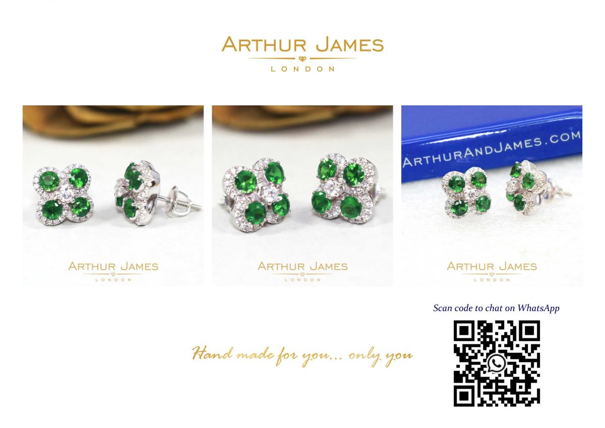 Flower Style Green Emerald Diamond Ladies Earrings